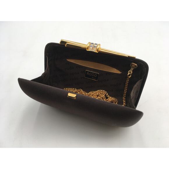 Vintage Rodo Italy Brown Satin Evening Clutch Purse w/Chain Strap - Picture 5 of 8